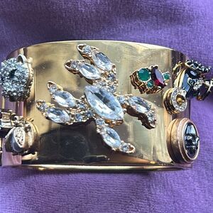 Vintage gold tone jewel encrusted clamp bracelet